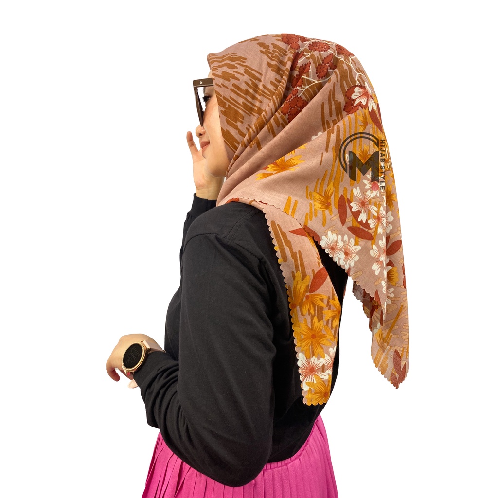 Mecca Hijab Voal Segi Empat Motip Bunga Lasercut Printing Premium II Hijab Voal Motif II Kerudung Segi Empat Motif