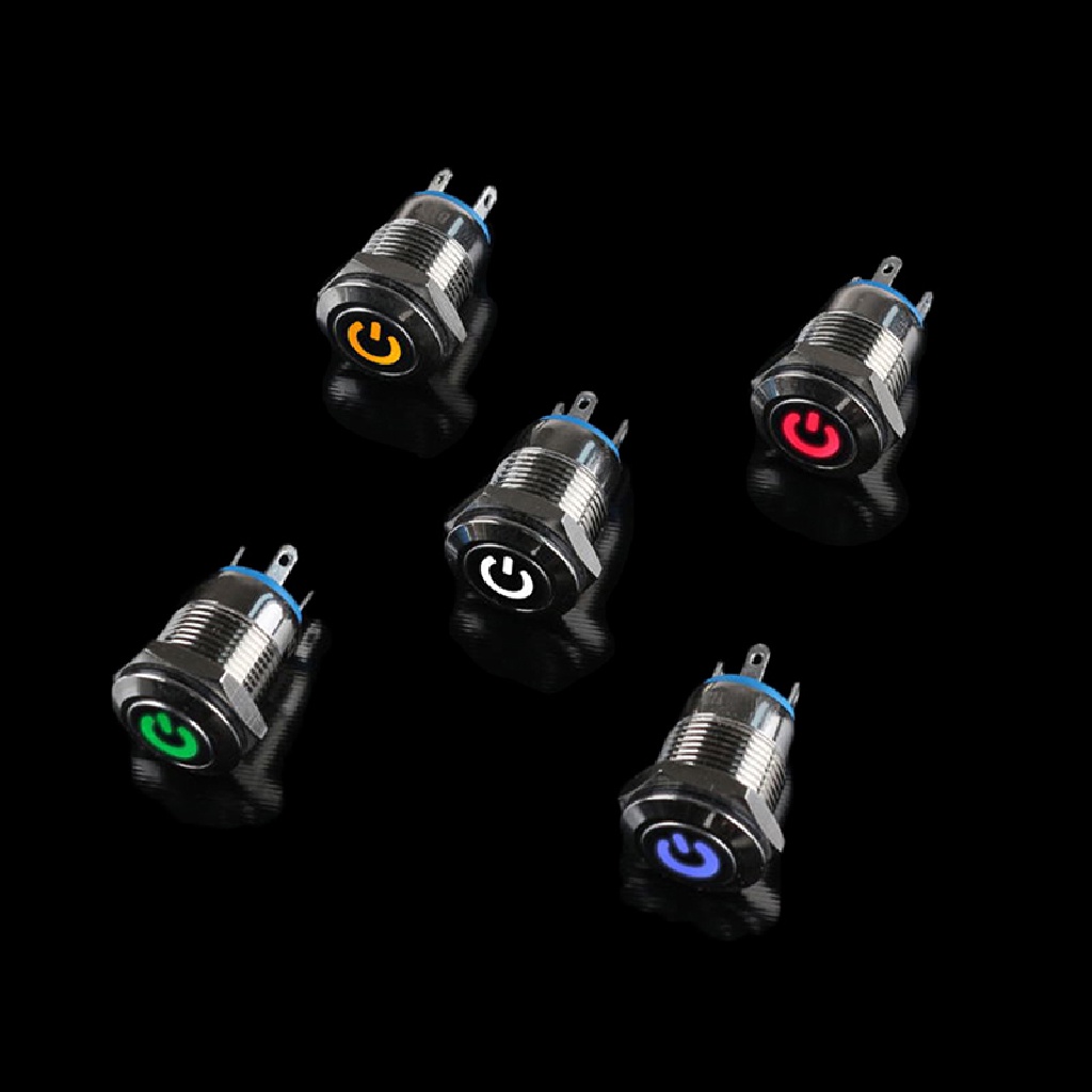 Tombol Tekan 12mm 12v Bahan Metal Warna Hitam Dengan Led Power Momentary Switch Tahan Air