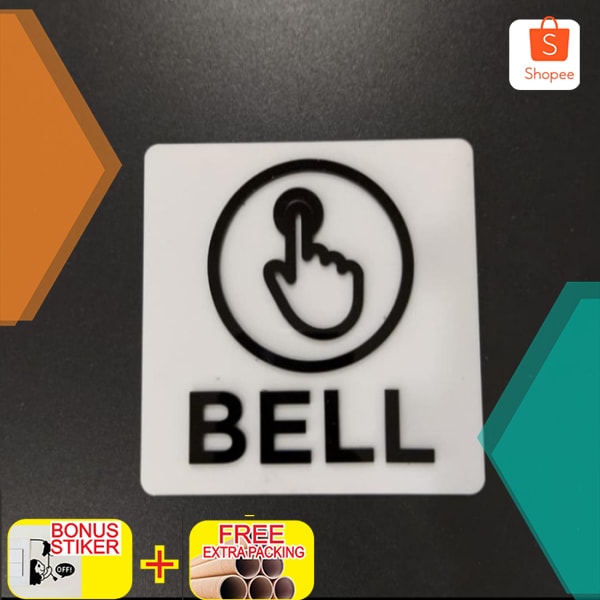 

Bell papan sign board acrylic 10x10cm - dasar hitam Elegan