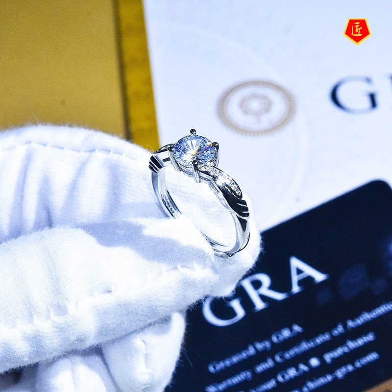 [Ready Stock]Fashion Moissanite Four-Claw Open Ring Pt950