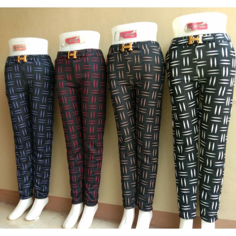 (Tartan pants) Scuba pants kotak Belt H/ celana scuba motif