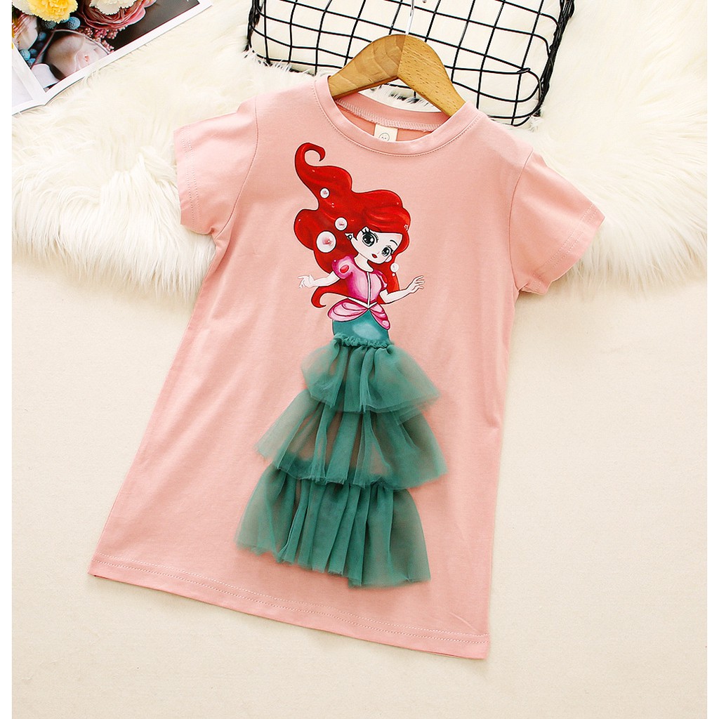 Dress Kasual anak perempuan Elsa Snow White Mermaid Model T-shirt