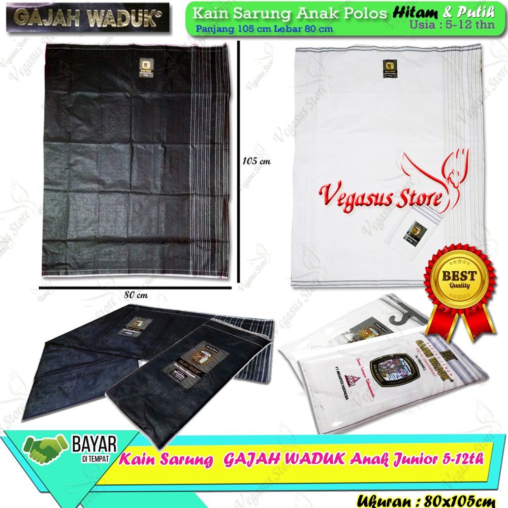 Sarung Anak laki Junior Anak SD,SMP 5-12th Warna Hitam &amp; Putih Polos Cerah-Kain Sarung Tenun GWJ anak Junior-Vegasus Store(COD)