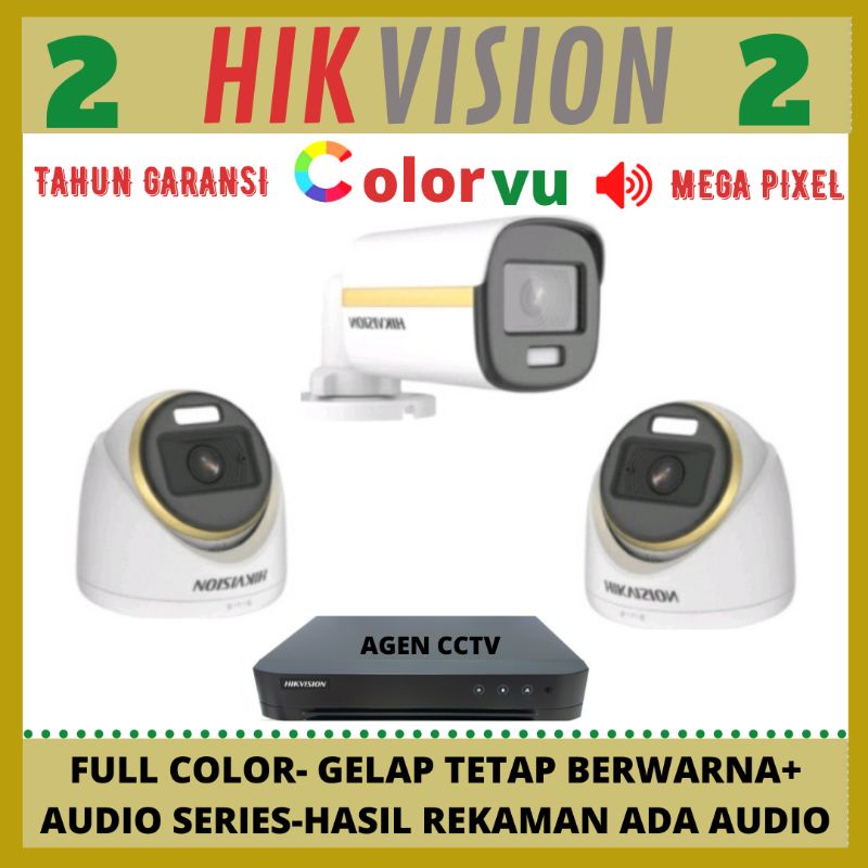 PAKET CCTV HIKVISION COLORVU 2MP 4 CHANNEL 3 KAMERA AUDIO SERIES FULL COLOR