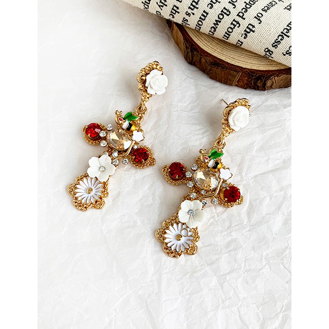 LRC Anting Tusuk Fashion Gold Alloy Diamond Insect Cross Stud Earrings F91835