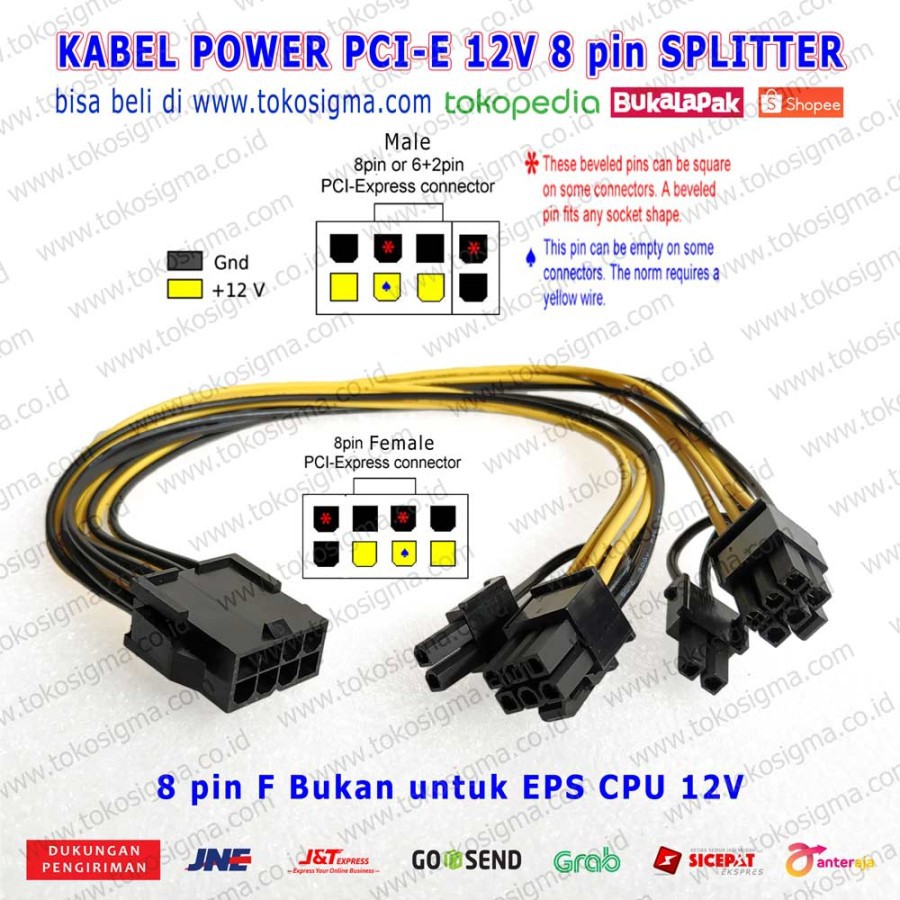 Kabel Power PCIE 8 Pin F Splitter to 2x (6+2 Pin) Mining Riser Bitcoin