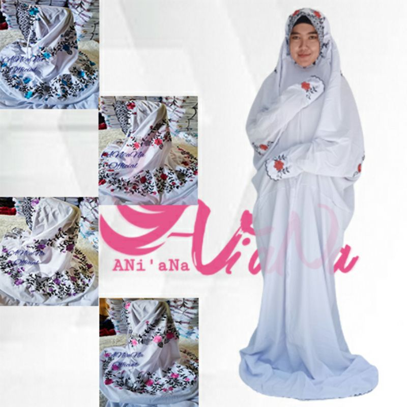 Mukena Lajuran Terusan Polino Bordir Hitam