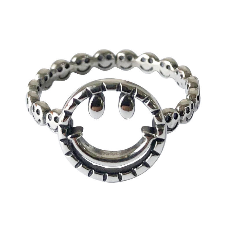 Cincin Rantai Desain Smiley Gaya Korea Retro