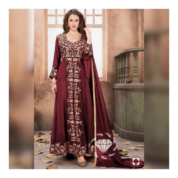 setelan Baju India Miss Kharis maroon baju muslim pesta mewah ka At