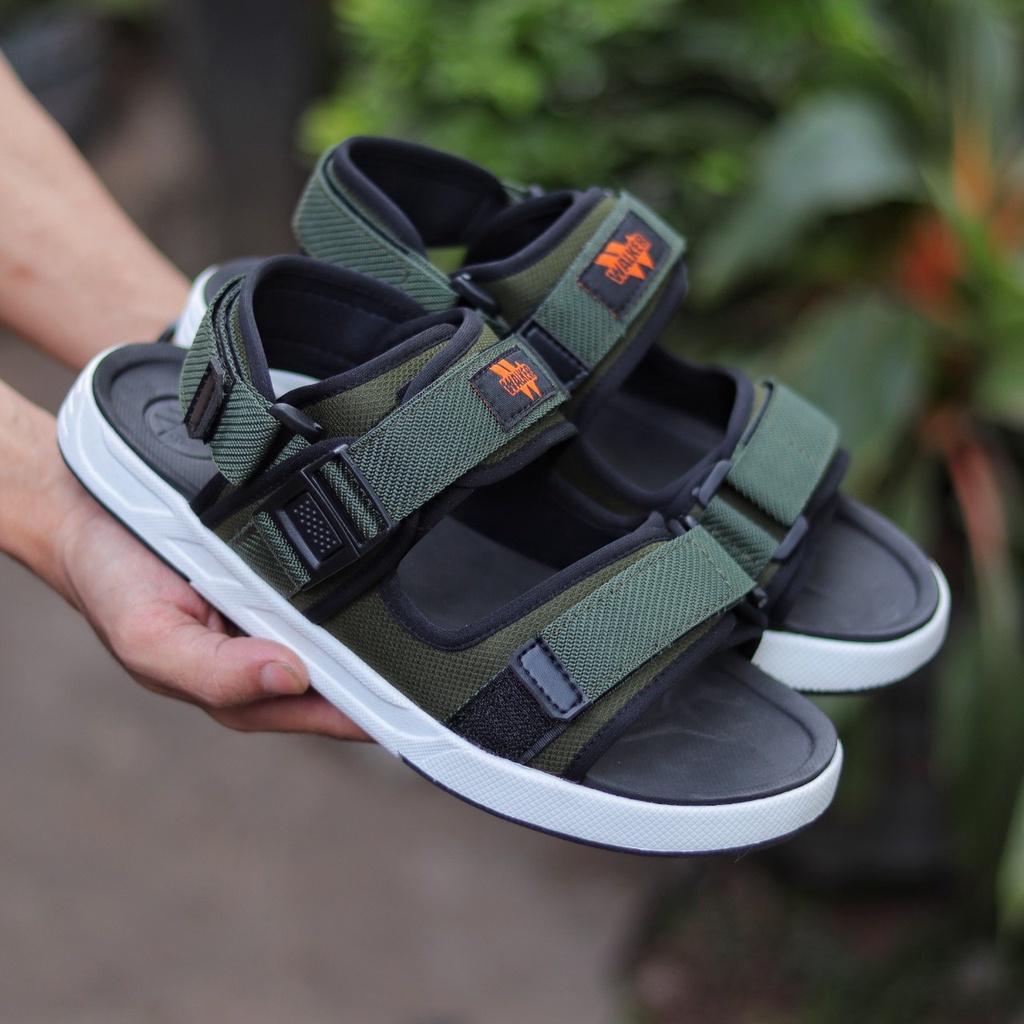 WALKER x PROGO - Sandal Casual Slide Pria Slop Cowok Hiking Gunung Travelling Santai Gaya Distro Kanvas Hijau Army Hitam Original WALKER PROGO Murah Terbaru Trendy Terlaris