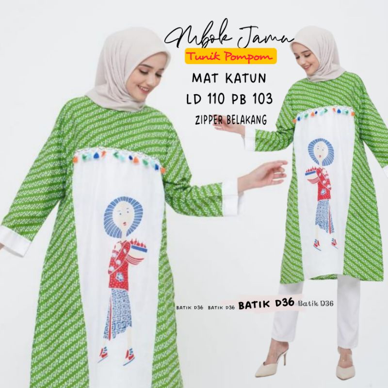 (Semerbak) Tunik dress mbok jamu Atasan Baju Batik modern katun elegan cantik baju kerja wanita kondangan kantor kantoran kasual jumbo kekinian pompom modern Terbaru 2022 semerbak