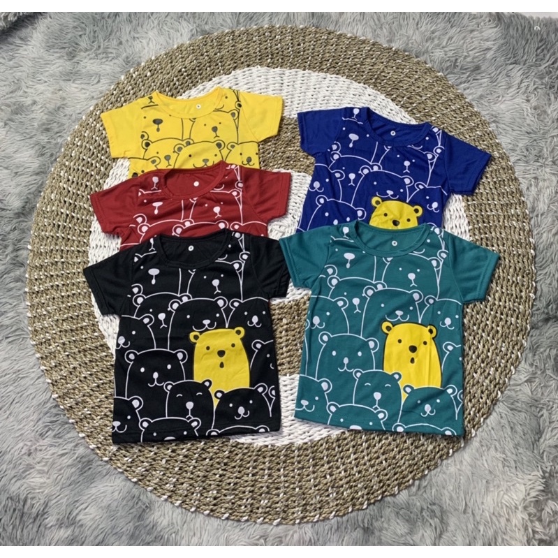 Baju Atasan Fullprint Bear / Kaos Anak Unisex Bear Pocket / Kaos Anak-anak Usia 1 - 6 tahun