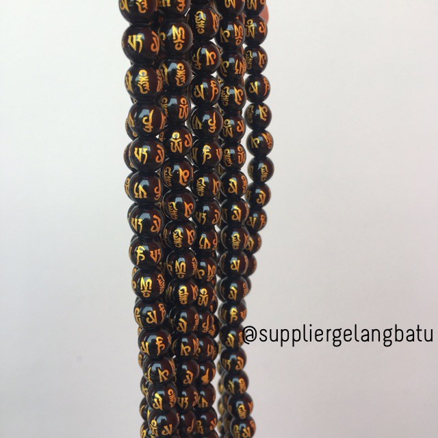 renceng batu tibet hitam lucky bead black gold 8mm kalung gelang suply