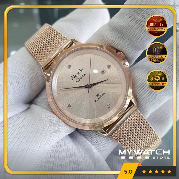 Jam Tangan Wanita Ori Alexandre Christie AC 2865 AC2865 Alexander Christy Rosegold