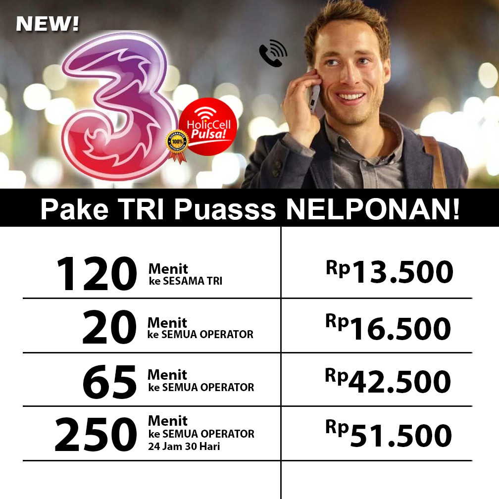 [TERMURAH] BARU PAKET NELPON PUAS 3 TRI THREE NOMINAL 120MNT, 20MNT, 65MNT, 250MNT - BACA DESKRIPSI