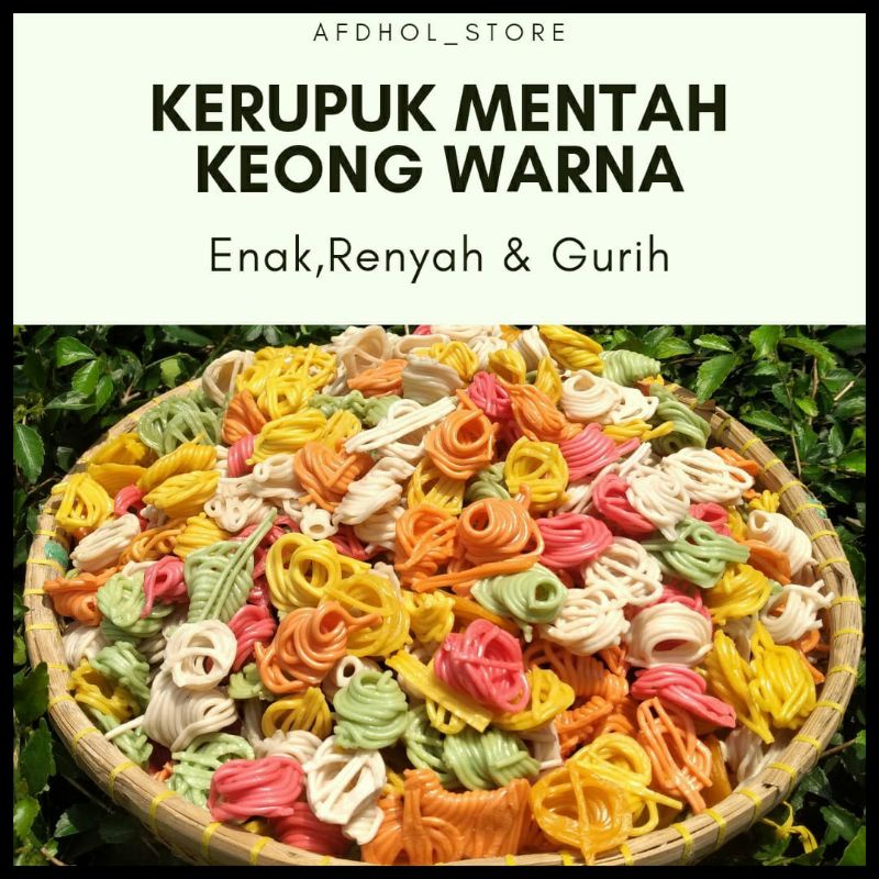 

Kerupuk Keong Mentah Warna kemasan 500 Gr.