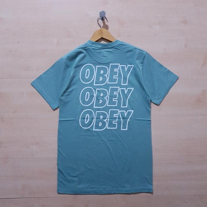 KAOS T SHIRT OBEY STACKED TEE SOFT BLUE - M