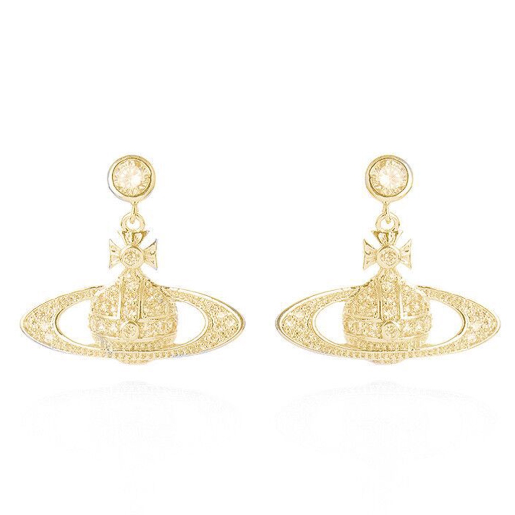 Hu Hu Hu Hu Hu Alat Bantu Pasang Kacamata♡ 1 Pasang Anting Tusuk Gantung Desain Planet Hias Berlian Imitasi Berkilau Ringan Untuk Wanita