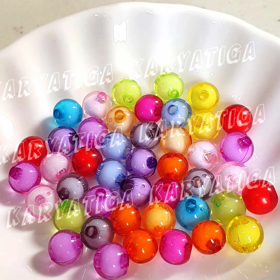 Mote Akrilik Isi Uk. 8 mm / Mutiara Bulat Transparan Isi - Warna Mix (10 gram)