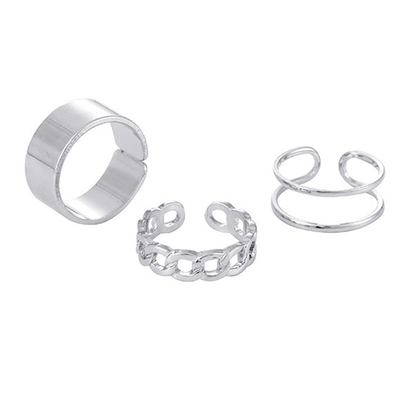 Fancyqube 3pcs / Set Cincin Desain Geometri Bulat Hollow Out Bahan Metal Gaya Hip Hop Rock Untuk Wanita