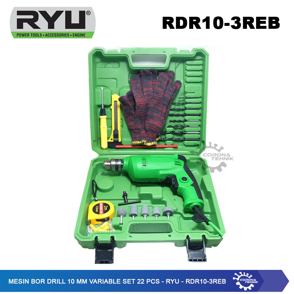 RDR10-3REB - Ryu - Mesin Bor Drill 10 mm Variable Set 22 Pcs