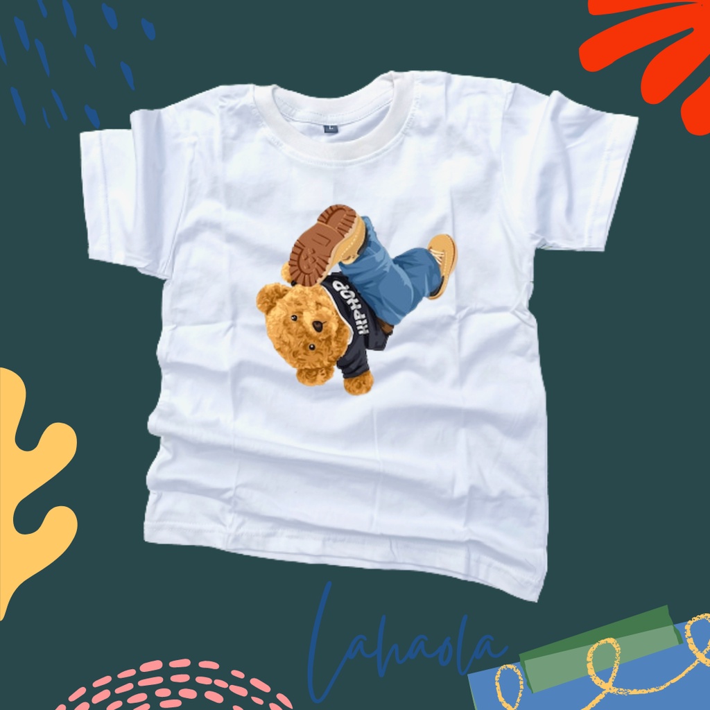 Kaos anak motif beruang bear putih 0-7 tahun katun