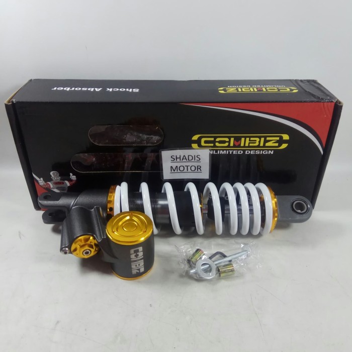 Skok Belakang Motor Merk Combiz Matic Ukuran 305 mm Tabung Bawah 06 Warna Putih Tabung Gold Shock Br