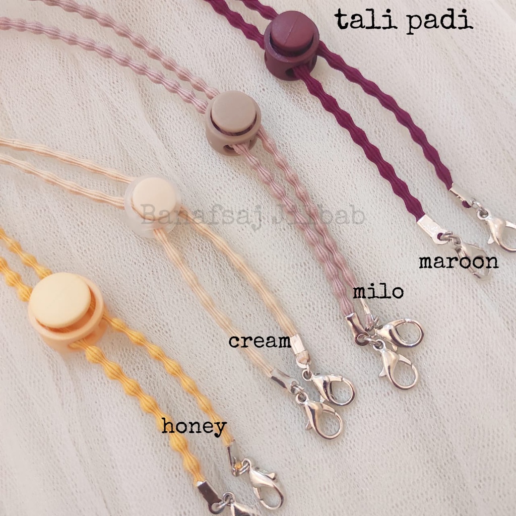 STRAP MASKER HIJAB 2IN1 TALI PADI DAN TALI ULIR DENGAN STOPPER WARNA