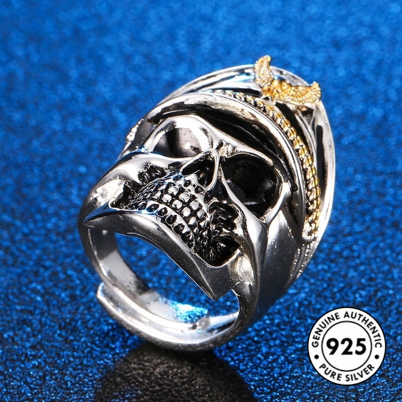 Cincin Bentuk Tengkorak Bahan S925 Silver Plated