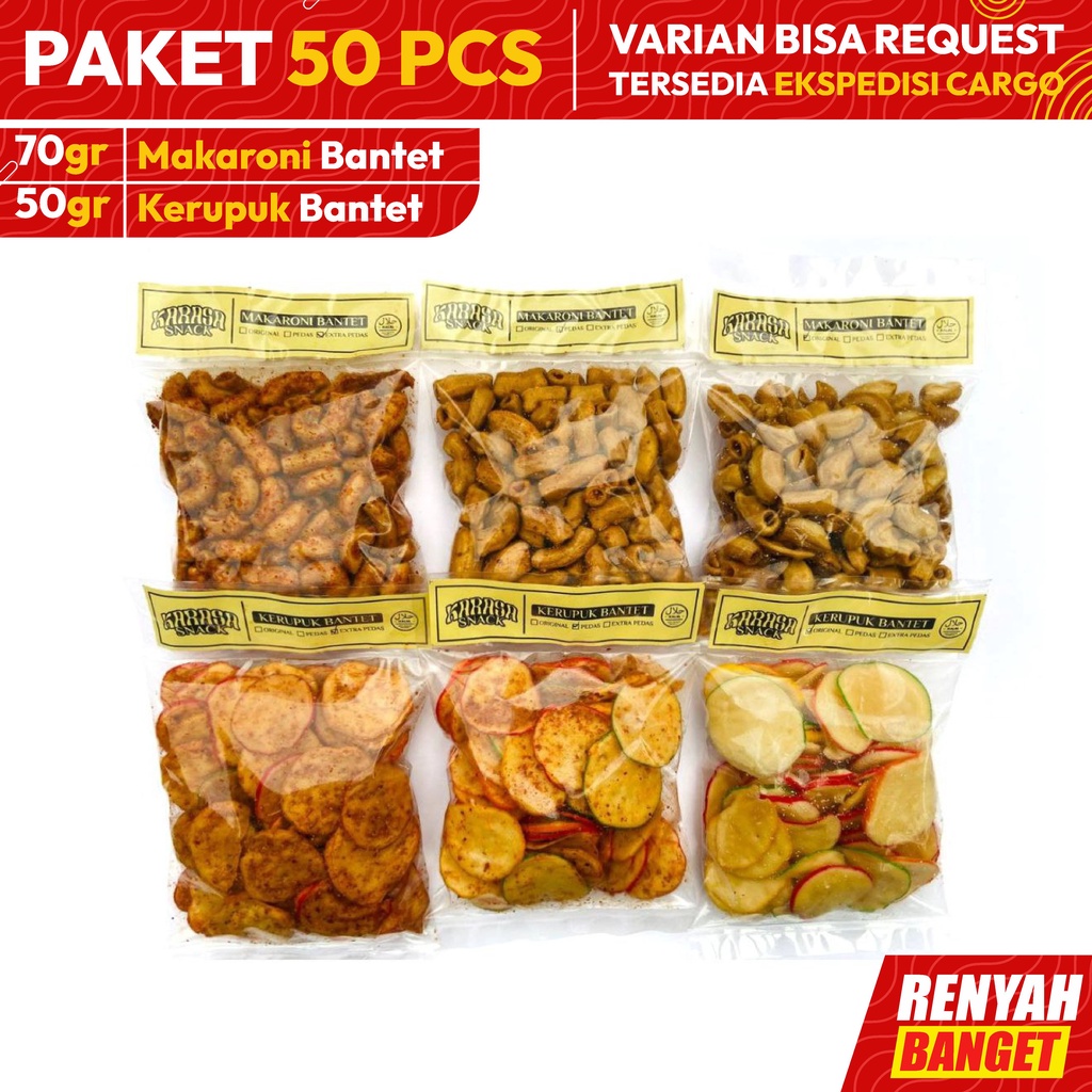 

MAKARONI BANTET TASIKMALAYA | PAKET ISI 50 PCS | KARASA SNACK KERUPUK BANTET MURAH BERKUALITAS