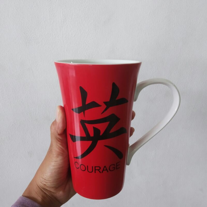LUNAR CHINESE MUG GELAS JUMBO KERAMIK SANGO MOTIF TEMA IMLEK MERAH DOUBLE HAPPUNESS COURAGE GIFT