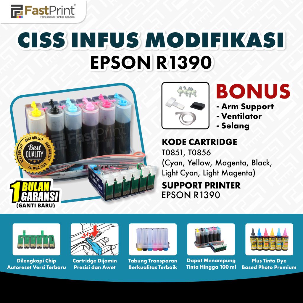 Fast Print Ciss Infus Modif Printer Epson R1390 Plus Tinta