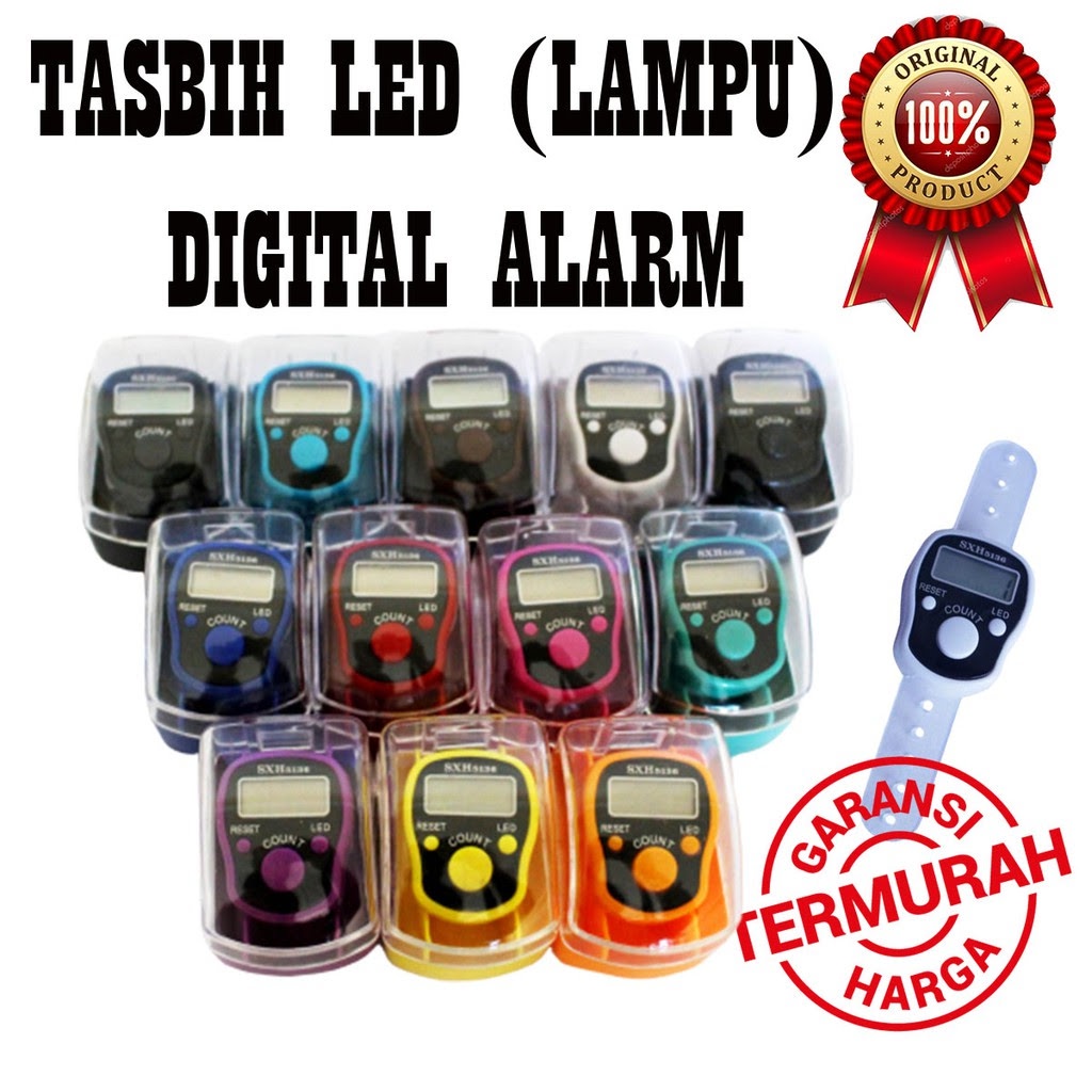 TASBIH DIGITAL LED ALARM BUNYI TIAP ANGKA 100 ADA LAMPU LED free BOX