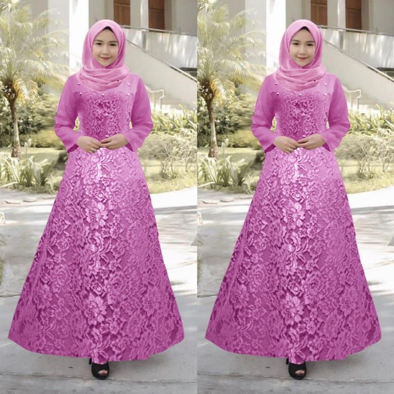 BAJU MAXI MAXY DRESS GAMIS WANITA PEREMPUAN MUSLIM BRUKAT BROKAT BUNGA IMPORT PREMIUM PESTA KONDANGA