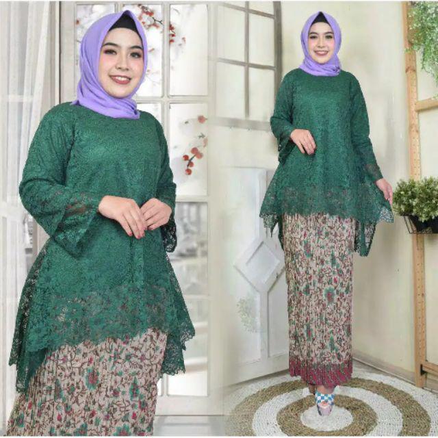 Original REALPICT/RINJANI JUMBO - KEBAYA BRUKAT BIG SIZE - KEBAYA MODERN - BAJU KEBAYA-Ijo botol