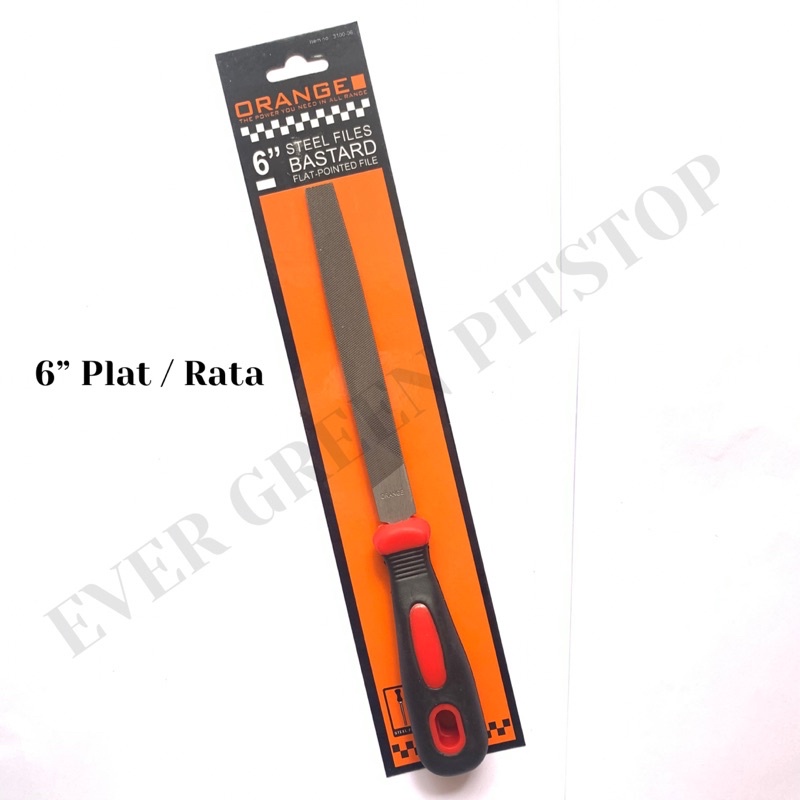 ORANGE Kikir Rata / Kikir Plat 6 inch Kikir Besi / Kikir Kayu 6” Gagang Plastik Karet Kikir Ceper Ra