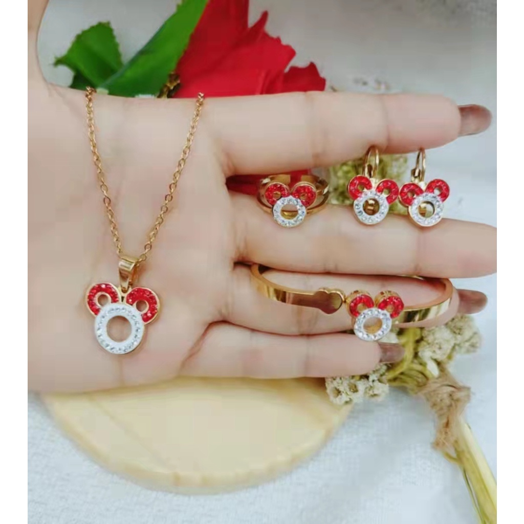 Titanium Set Anak Permata Fashion Kalung/Gelang/Anting/Cincin B120-122