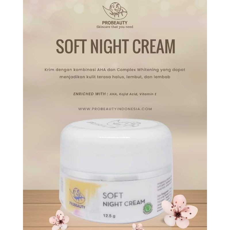 PROBEAUTY SOFT NIGHT CREAM / CREAM MALAM AHA DENGAN WHITENING COMPLEX