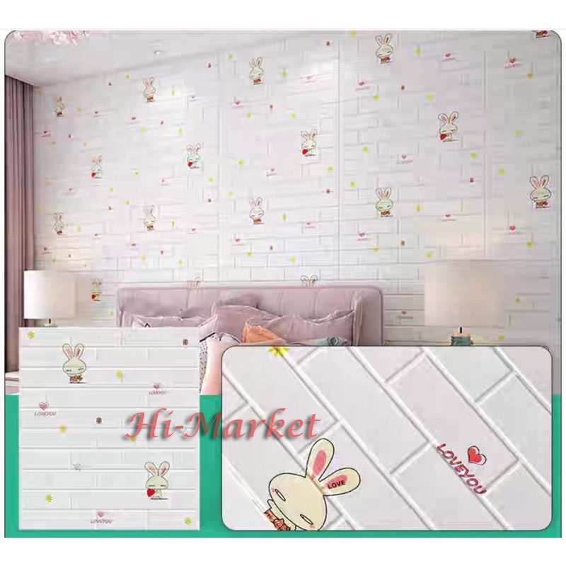 Wallpaper Foam 3D Motif Kelinci/ Wallpaper Kulit Jeruk Gambar Kartun love you 70x77cm