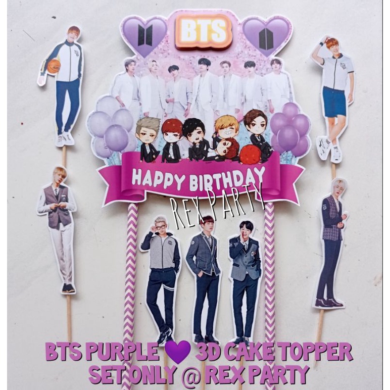 BTS Cake Topper Set/Cake Topper 3D BTS Purple/Topper Kue BTS/Cake Topper BTS