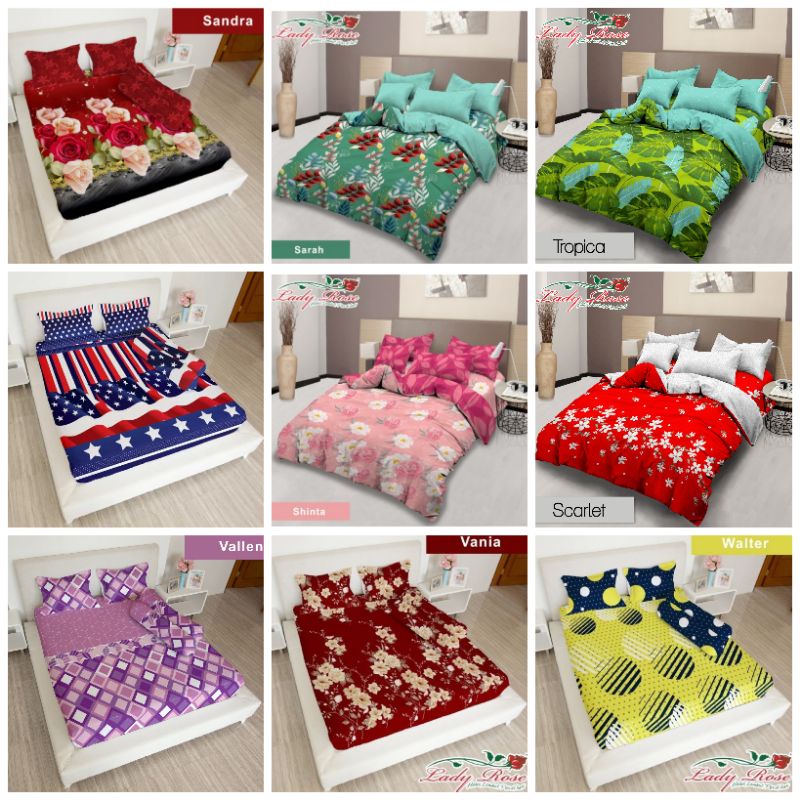 Lady Rose Sprei Karet 160x200 Queen Size Sarah Sandra Scarlet Shinta Star Tropica Vallen Vania Walte