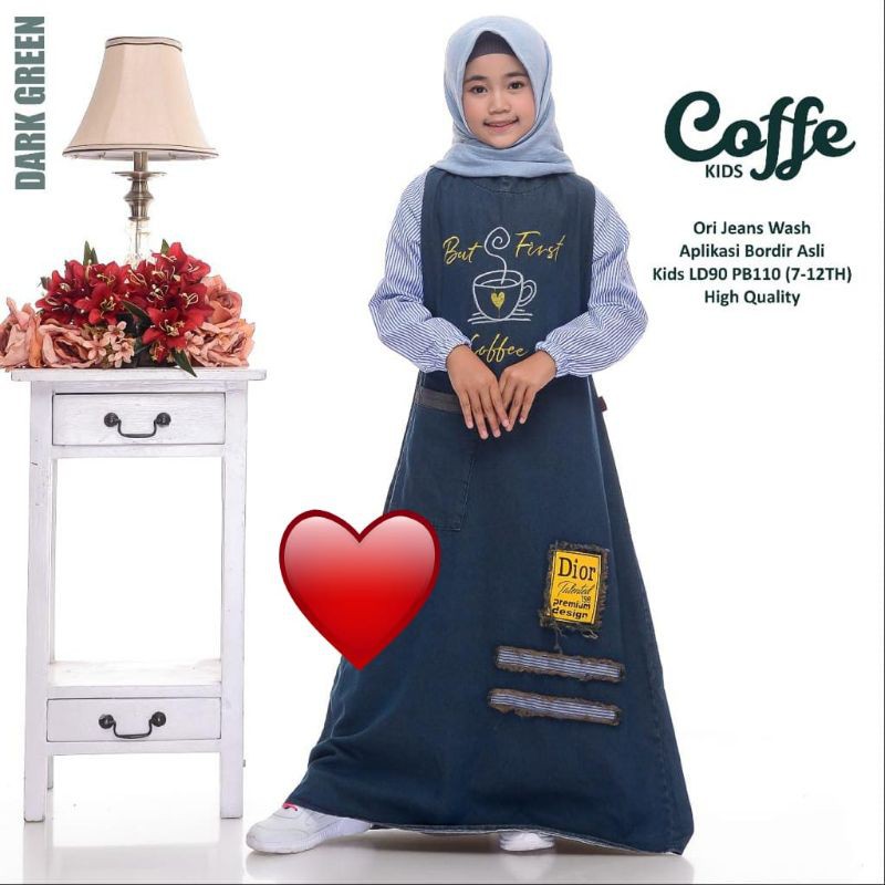 (BISA COUPLE) COFFE JEANS | Gamis Jeans Anak &amp; Dewasa Terbaru | Baju Muslim Kekinian