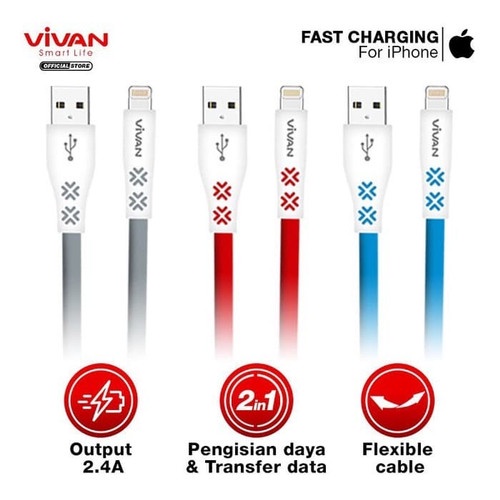 GARANSI 1 TAHUN KEBAL DATA VIVAN CTL100 FOR IPHONE FAST CHARGING 2,4A MINI TUBE