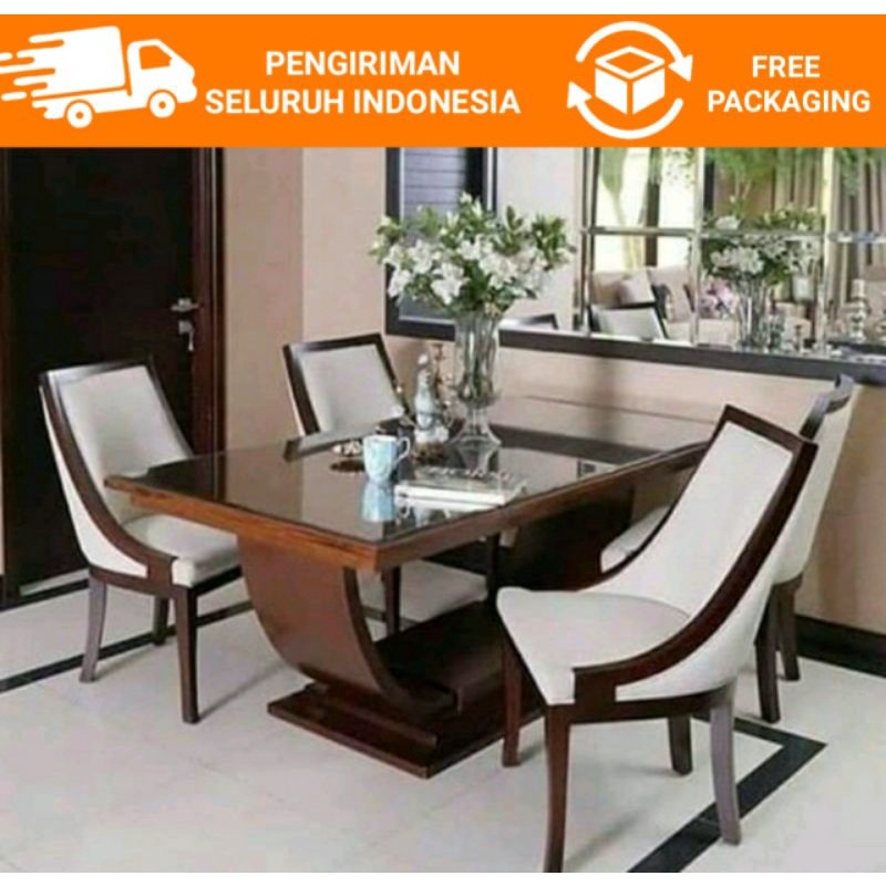 MEJA MAKAN MINIMALIS JATI SET 4 KURSI MAKAN MODERN MEWAH / MEJA MAKAN MINIMALIS MODERN MODEL JOG BUS