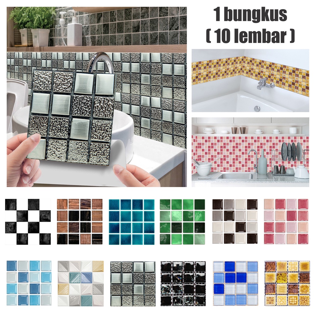 Stiker dinding dapur / Stiker dinding wallpaper kamar tidur / Stiker tembok Mosaic 10 x 10 cm - 1 bungkus ( 10 pcs )