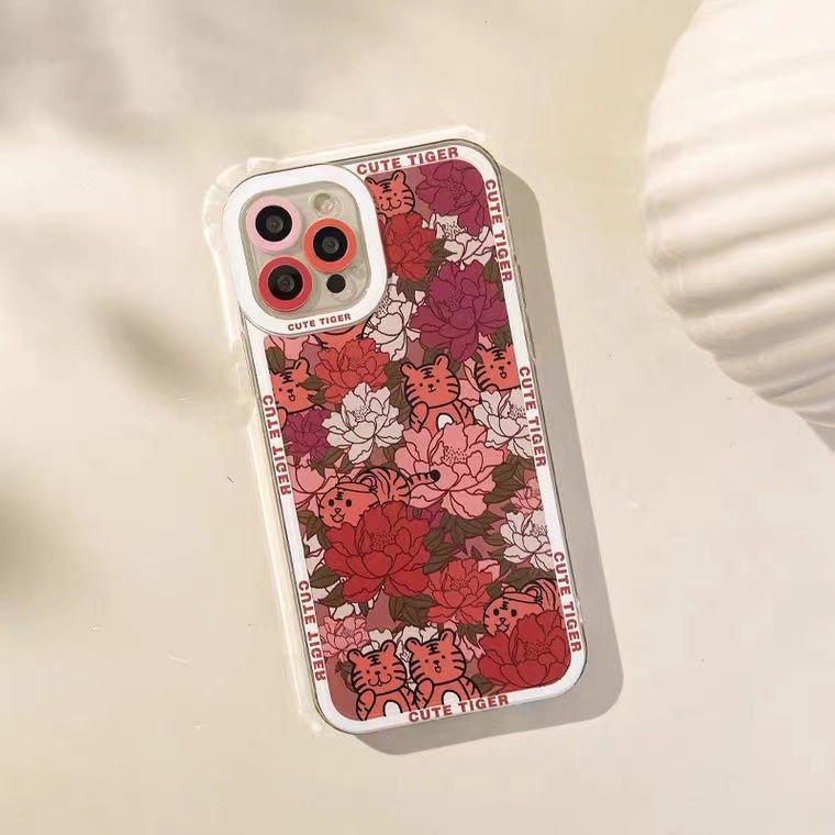 Soft Case Silikon TPU Transparan Motif Bunga / Harimau Untuk Iphone 12 13 SE 6 6S 7 8 Plus X XS XR 11 Pro Max