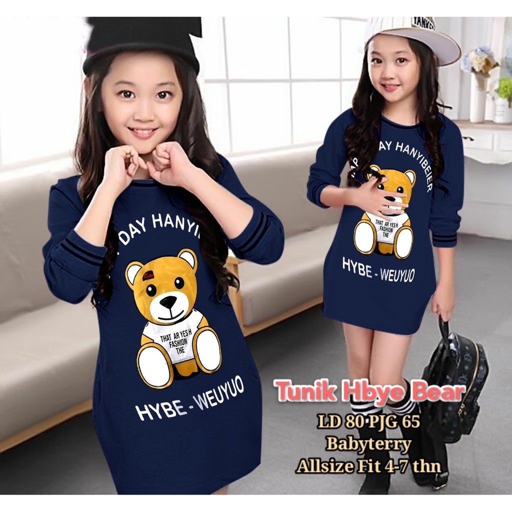 Tunik Hybe Bear kid 297 GA Dress anak remaja gaun anak perempuan