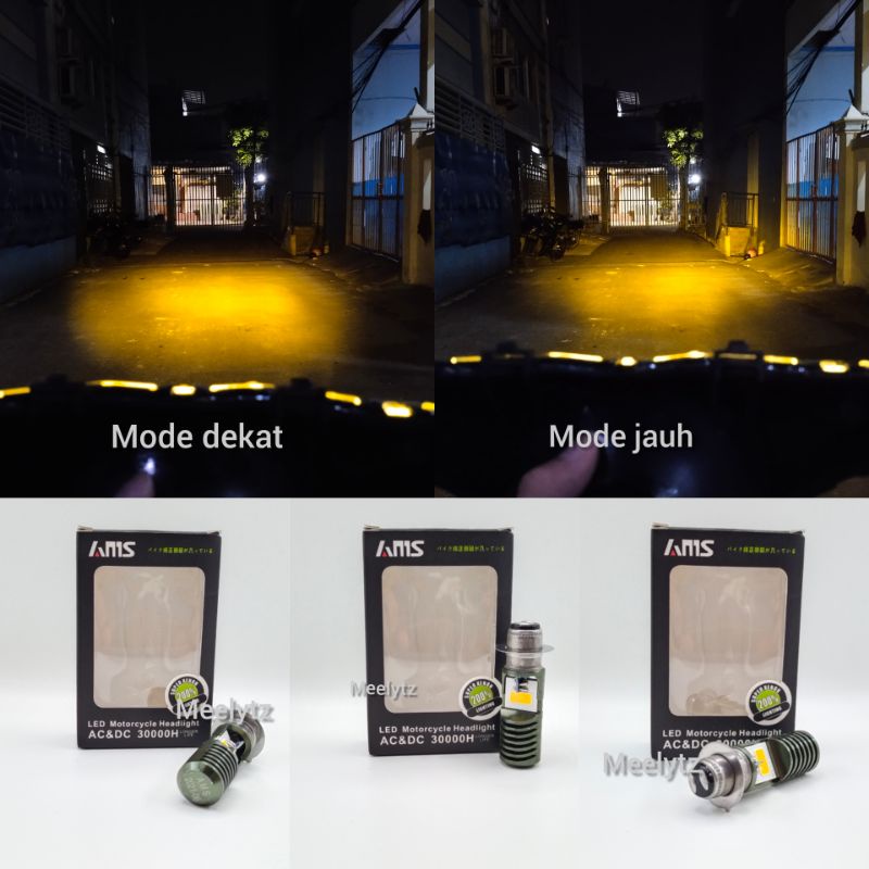 Lampu depan Led 2 sisi AMS H6 jauh dekat Kuning AC DC terang