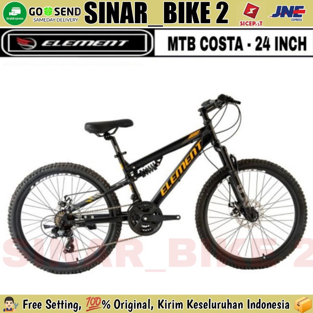 Sepeda Gunung MTB ELEMENT COSTA Ukuran 24 Inch 7 Speed Full Suspensi