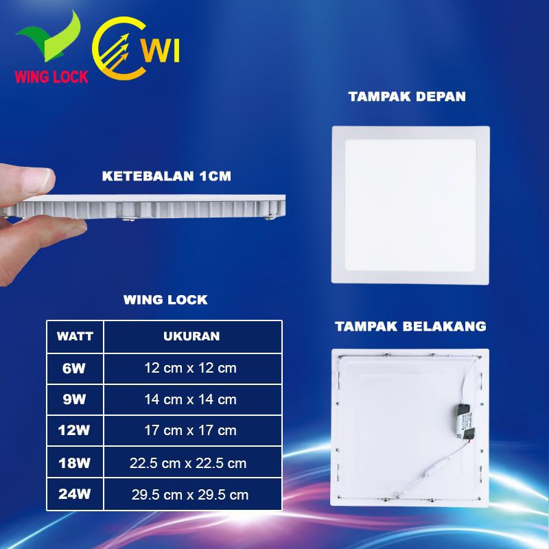 Downlight IB Kotak LED Panel 6W 9W 12W 18W Wing Lock/Lampu InBow WL